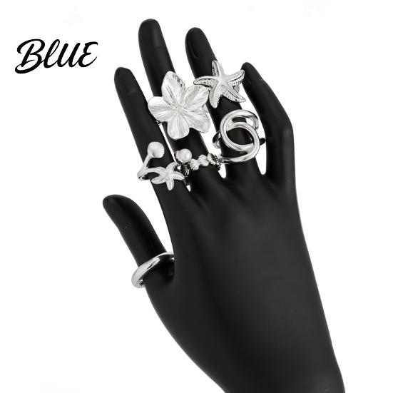 Vintage Style Alloy Rings Ocean Theme Set Adjustable Stackable Finger