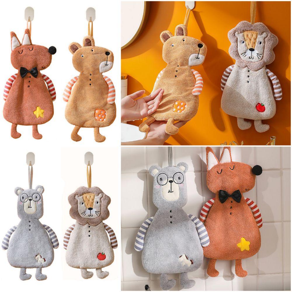 Cartoon Animal Hanging Hand Towels Coral Fleece Bathroom Towel Creative Kitchen Towel  Kitchen