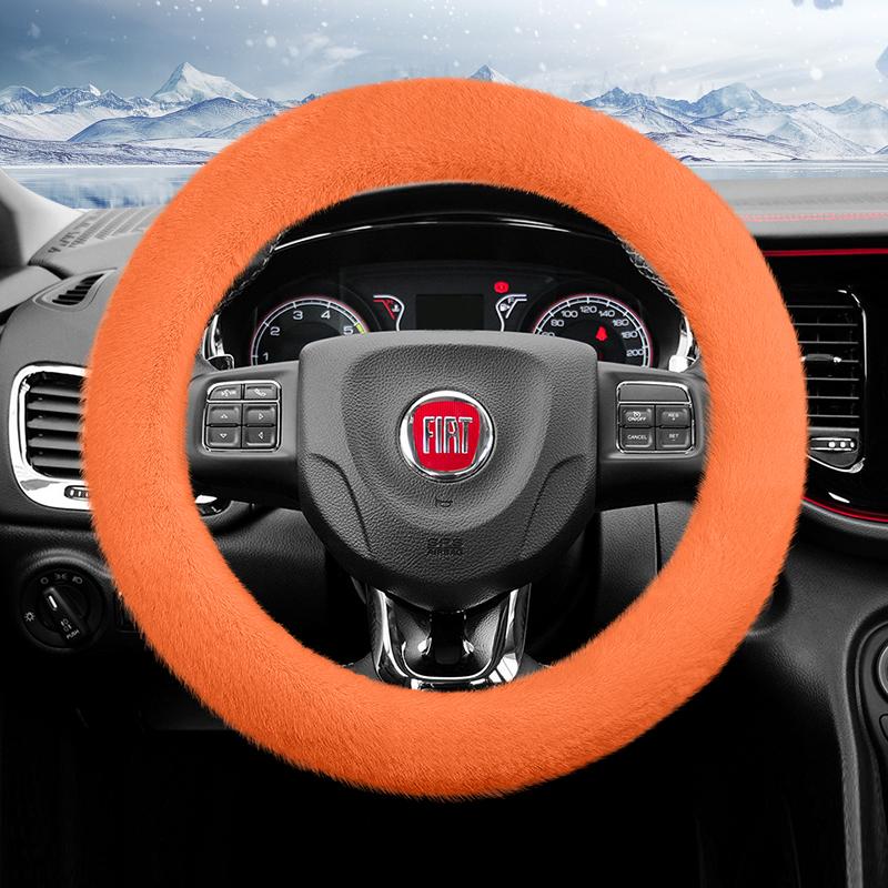 Suitable for Fiat Long Plush Steering Wheel Cover, Fashionable Autumn and Winter Warm Non-Slip Protective Cover, Suitable for Topolino 600 Hybrid