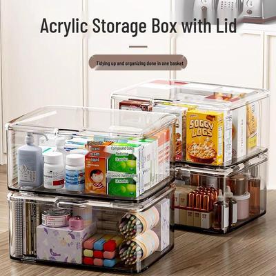 Průhledný akrylový úložný box s odklápěcím víkem - Prachotěsný organizér pro domácnost nebo kancelář