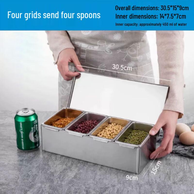Stainless Steel 4-Compartment Commercial Seasoning Box
