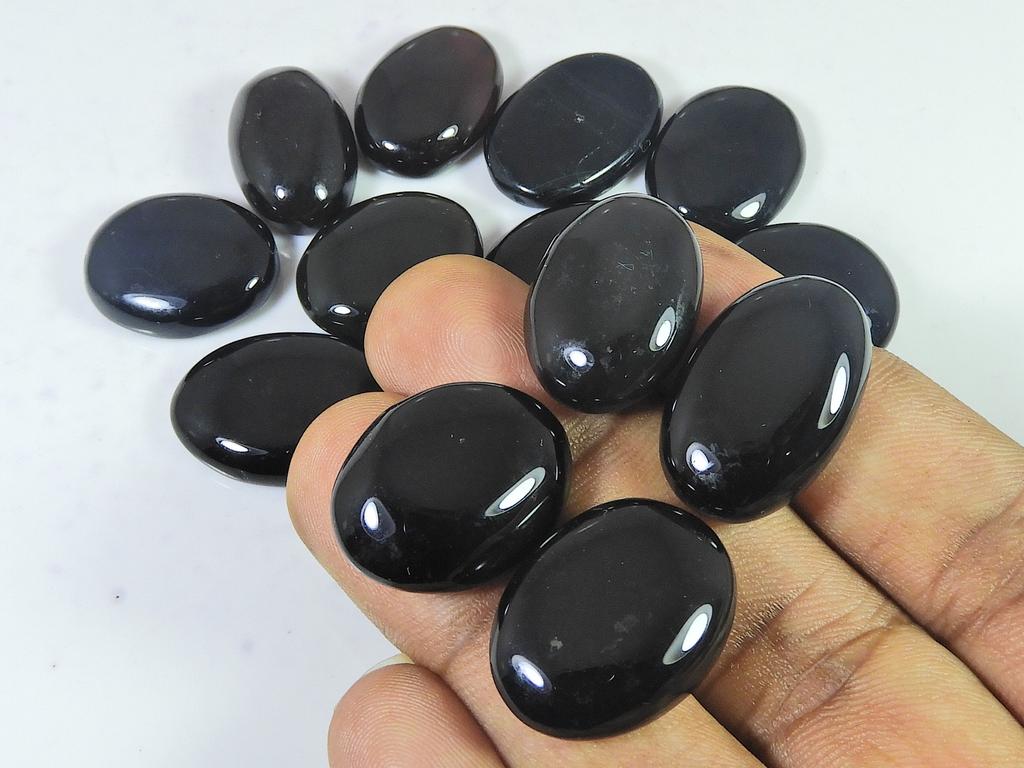 293Cts. Natural Black Onyx Oval Cabochon Loose Gemstone 15Pcs Lot 21-25MM RQ-2565