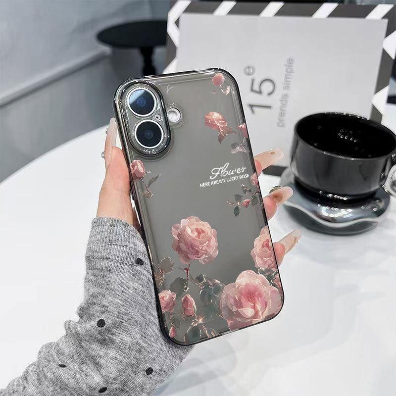 

Pink Rose iPhone 17/16 Pro/15/14 Pro Max/13 Transparent Phone Case for Girls iPhone 11