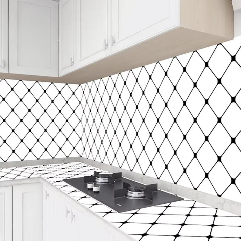 40cm Grid Oil-proof Sticker Kitchen Fireproof High Temperature Resistant Wall Sticker Self-adhesive Countertop Cabinet Wallpaper
