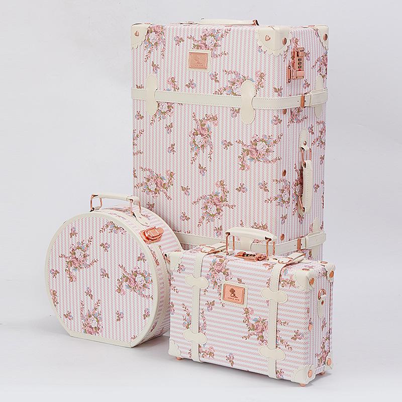 

Women s Retro Floral Rolling Luggage with Universal Wheels, PU Material, Compact Cosmetic Suitcase 13 inch Curved Handheld розовый/цветочный