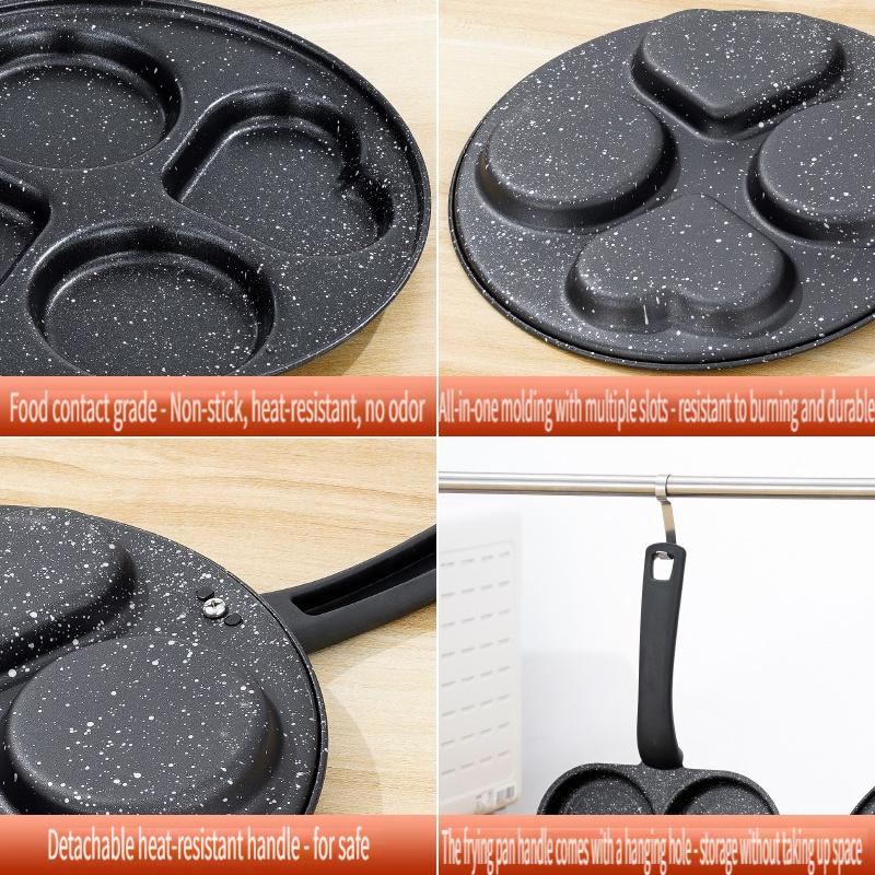 1PC 4-in-1 cast iron egg cooker, non-stick single-handle frying pan, multi-purpose kitchen gadget