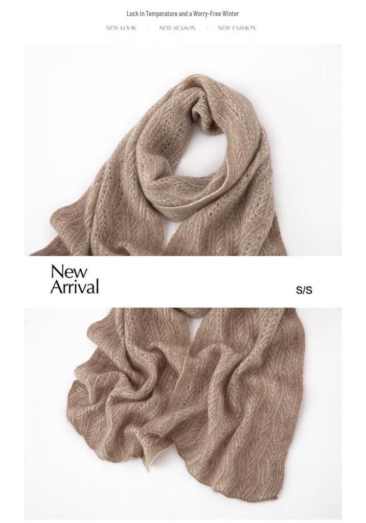 Autumn & Winter 100% Pure Cashmere Hollow Knit Jacquard Color Block Neck Gaiter Scarf