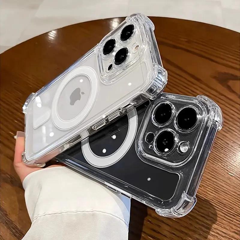 Transparent Magnetic Soft Phone Case For iPhone 17 Air 16 15 14 Plus 13 12 11 Pro Max Wireless Charge Magsafe Shockproof Cover