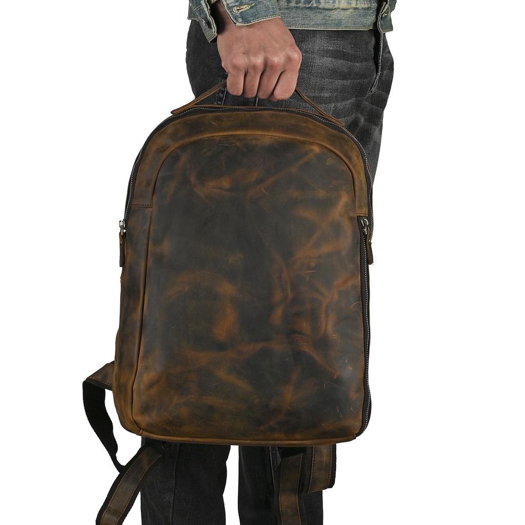 Crazy Horse Leather 14-Inch Retro Men's Backpack Laptop Bag