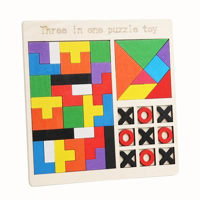 3 Stile Holzpuzzle Kinder XO Spiel Puzzle Früherziehung Denktraining Holzspielzeug