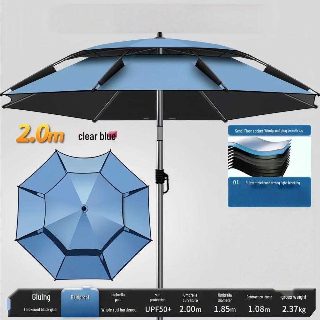 A1R 2025 Double Layer Fishing Umbrella: Large, Black Glue, Sun Protection, Windproof, Rainproof, Folding Design