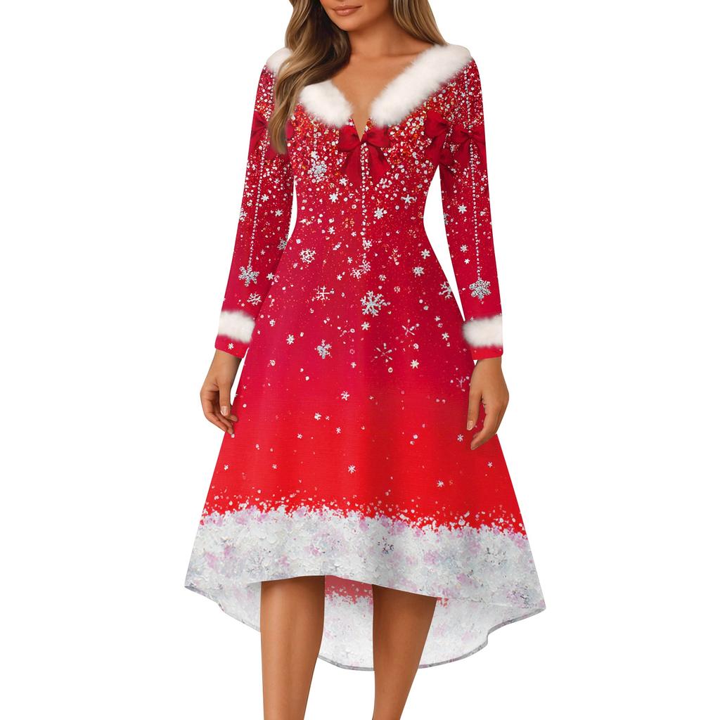 Vánoční večírek Šaty s potiskem pro ženy Vintage vánoční midi šaty Ležérní šaty Koktejlové šaty Party Slavnostní šaty
