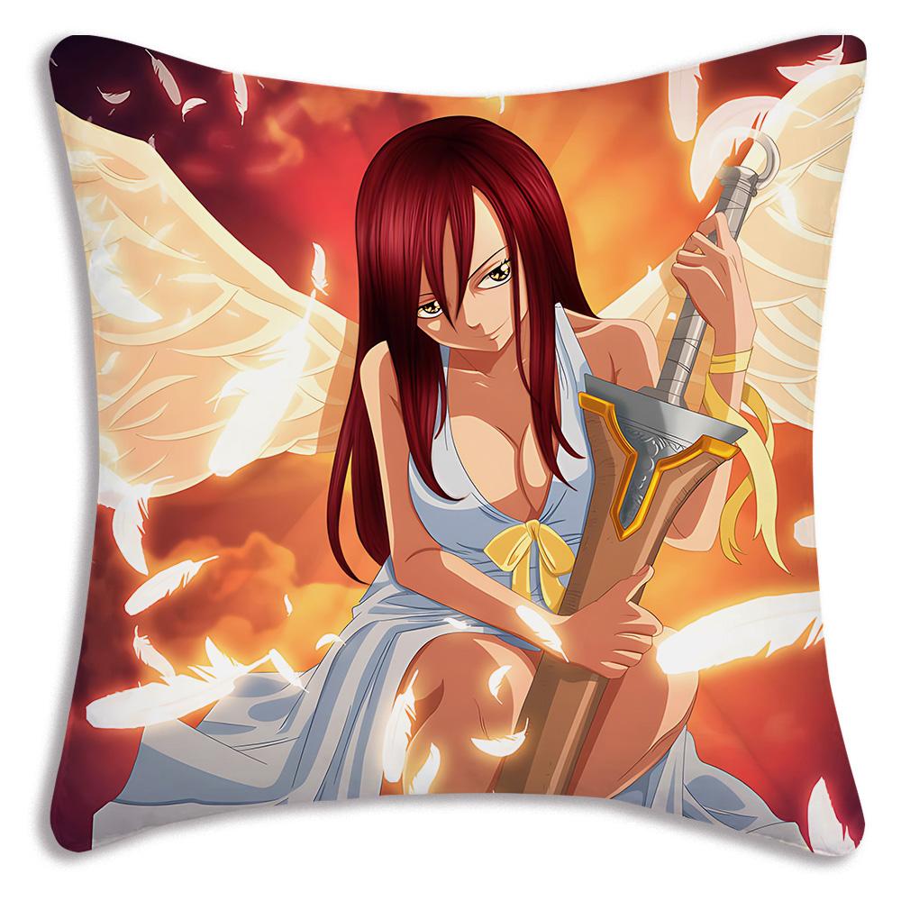 Anime Fairys tails Pillow Covers Cartoon Sofa Decorative Home Double-sided Printing Short Plush Cute Cushion Cover