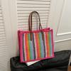 Bag Women's Summer Straw Bag New Woven Color Striped Tote Fashion Large Capacity Shoulder Bag