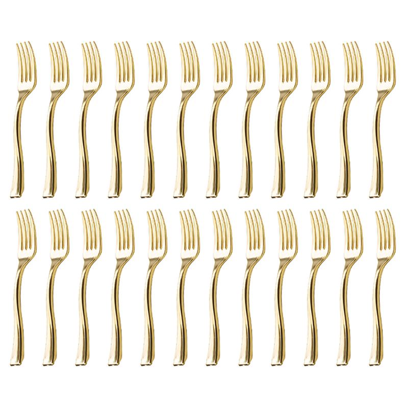 

24PCS Plastic Disposable Spoons Forks Golden Mini Spoon Set Imitate Metal Flatware For Barbecue Party Picnic Kitchenware