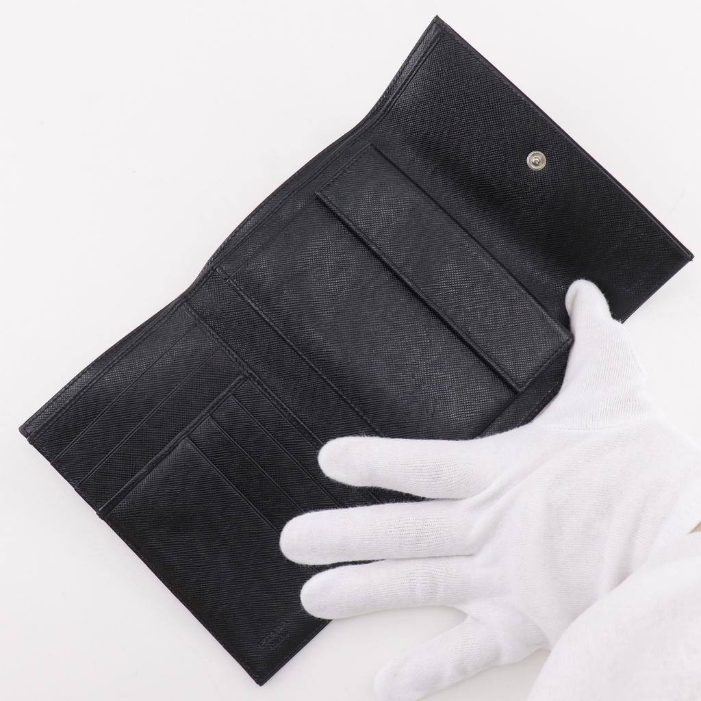 PRADA Tri-fold wallet black Nylon unisex Used