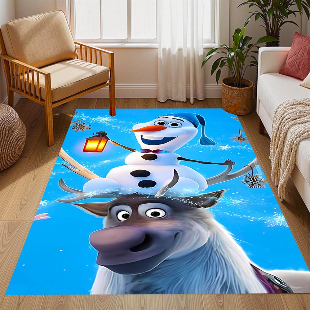 Frozen Olaf Cartoon Theme Non-Slip Rug - Made of Polyester, Suitable for Home Décor, Bedrooms, Living Rooms, Entryways, and Studios.