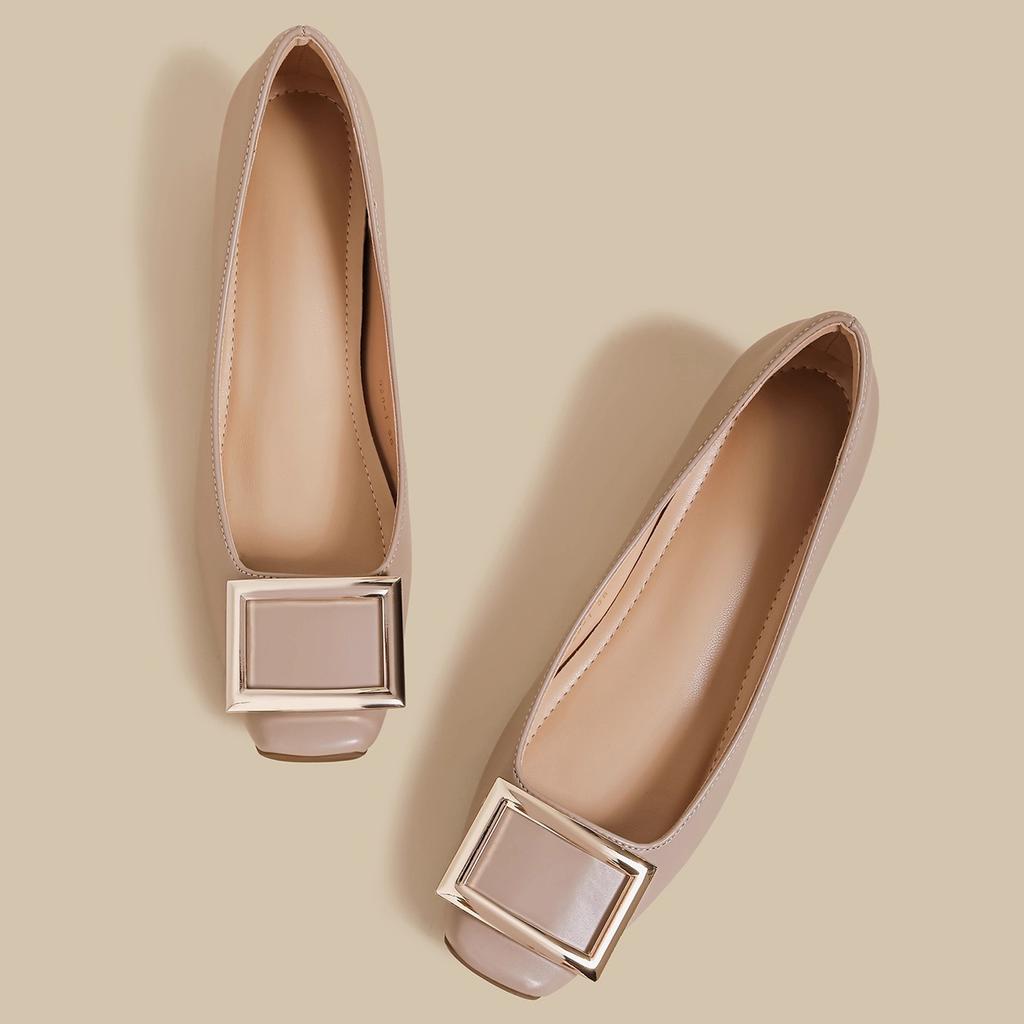 French single shoes women's 2025 summer new evening wind square buckle retro temperament flat bottom large size height increase Mary Jane shoes