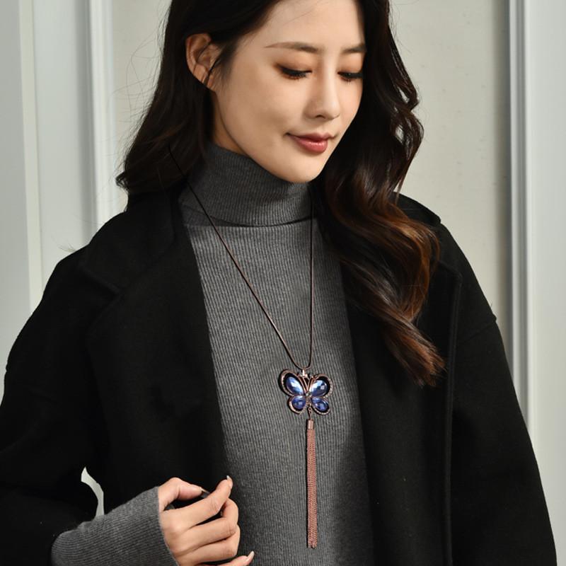 Butterfly Crystal Stunning Necklace With Tassels For Fashionable Women In Autumn