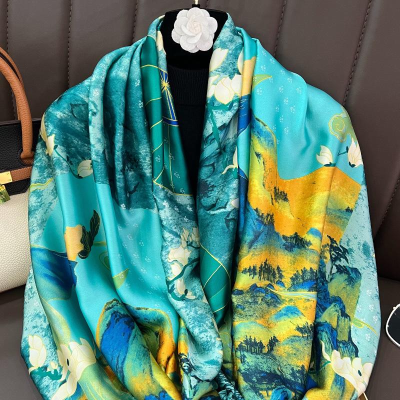 New Lijin satin simulation silk scarf scarf shawl women's spring and autumn outer wear winter Korean version versatile dual-use