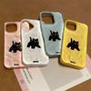 Cute Black Fuzzy Cat Shockproof Phone Case For iPhone 17Air 16 15 14 12 13 11 Pro Max Candy Color Wave Pattern Protective Cover