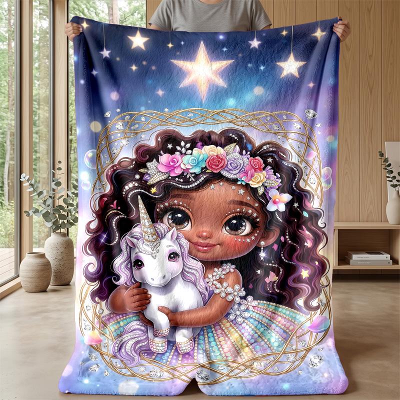 Royal Unicorn with Crystals Theme blanket Lightweight Warm Flannel Blanket Decorative Throw Blanket for Home Decoration
