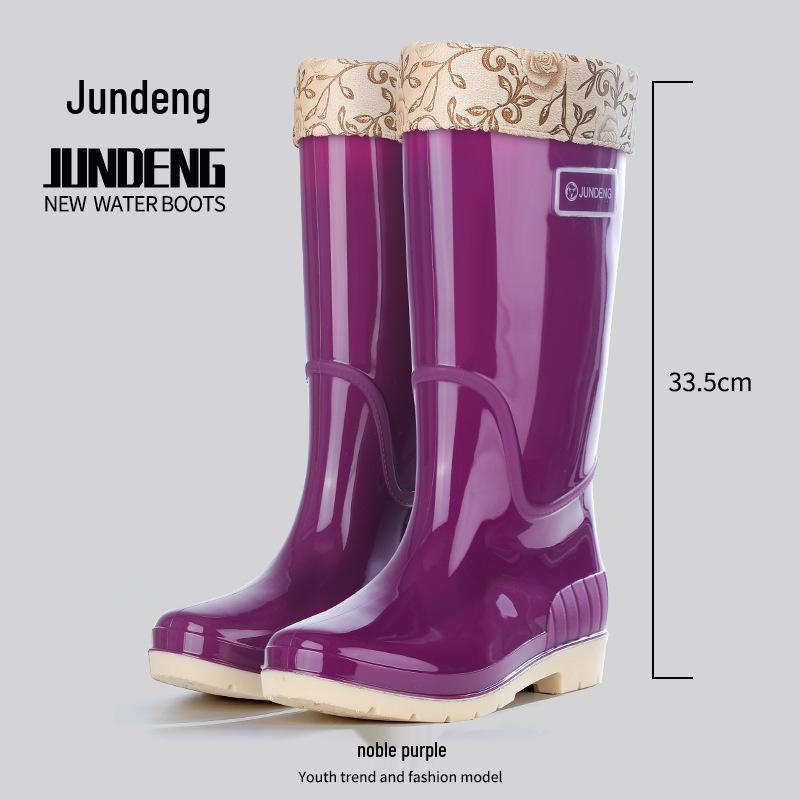 Women's Waterproof High Tube Non-Slip Rain Boots with Warm Velvet Lining - Fashionable PVC Rubber Shoes