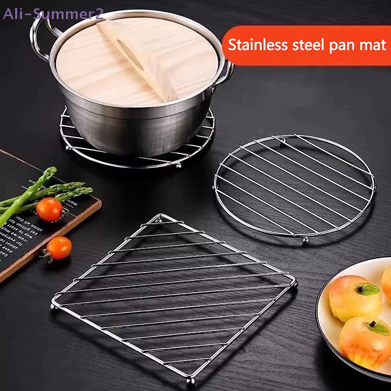 {Summer2} Stainless Steel Round Square Placemat Pan Pot Holder Stand Hot Placemats Cookware Mat Drink Coasters Kitchen Tools