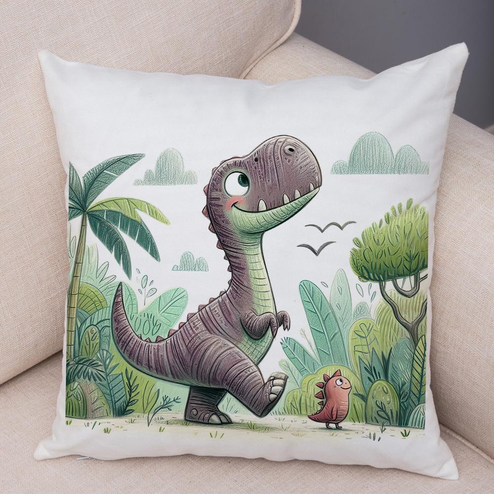 Cute Jurassic Dinosaur Child Cushion Cover Decor Cartoon Animal Print Pillow Case Soft Plush Throw Pillowcase for Sofa Home Car