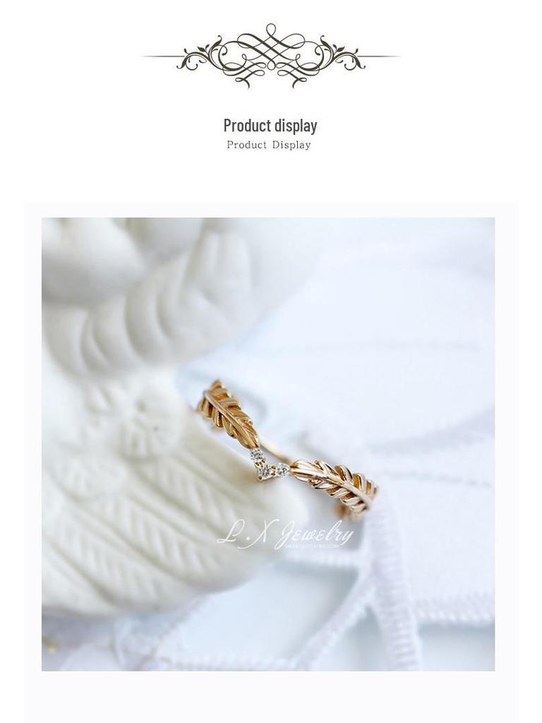Japanese Light Luxury Gold-Plated Copper Leaf Feather Ring - New Arrival