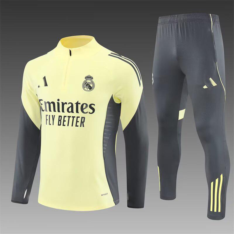 2426 Maglia Real Madrid Manica Lunga Mezza Zip Maglia da Allenamento Calcio Pre-Partita Maglia da Gara Tuta Adulto Manica Corta Bambino