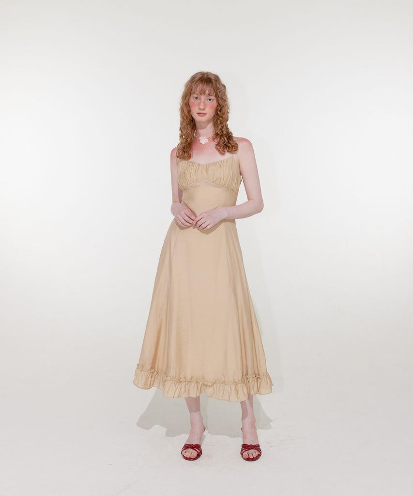 Lulu Seoul Lily Shirring Long Dress (Beige)