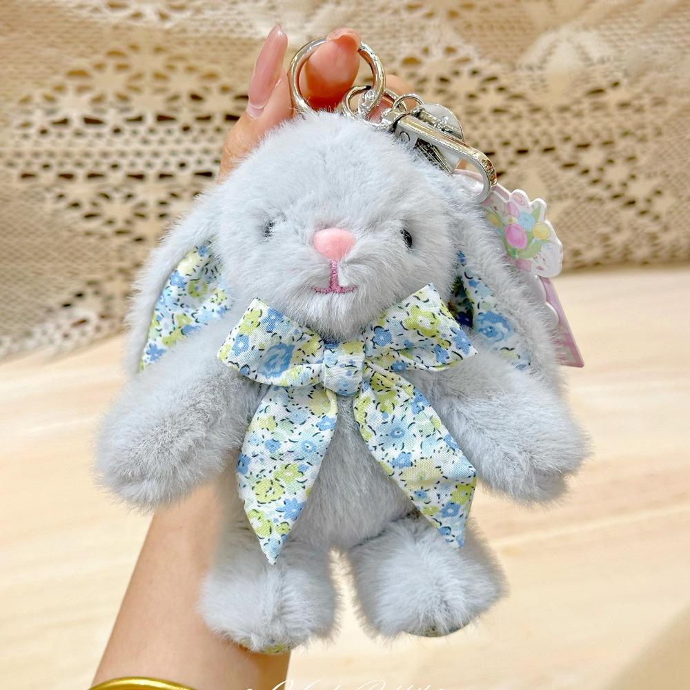 Plush Stuffed Plush Rabbit Keychain Flower Bowknot Car Key Pendant Rabbit Doll Keyring  Gifts