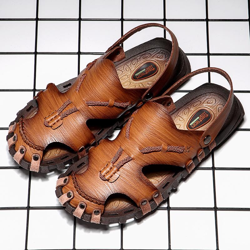 Summer new Baotou large size men's handmade sandals outdoor beach vacation dual-purpose sandals casual fashion