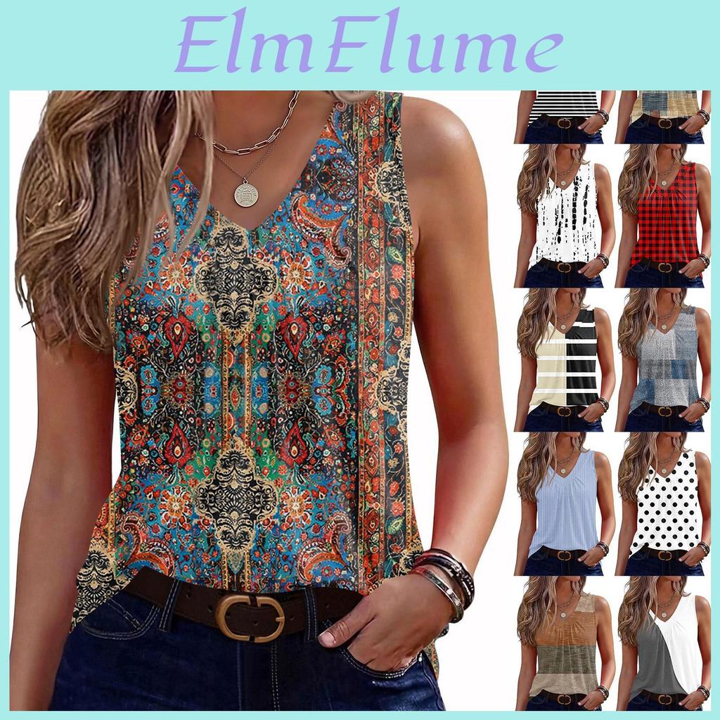 Canottiere da donna Senza maniche Vestibilità ampia Top Scollo a V Camicie plissettate T-shirt basiche