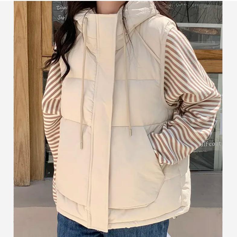 Thickened Down Cotton Vest Autumn and Winter Fashion Age-reducing Hooded Vest Jacket