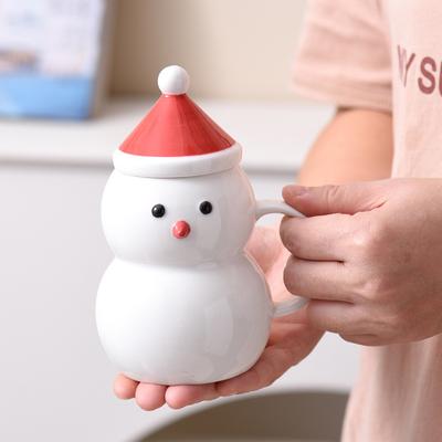 Christmas Gifts Creative Cartoon Snowman Ceramic Cup Office Coffee Milk Ceramic Cup with Cover Cap Mug