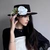Pălărie Fedora Pălărie plată în stil francez cu flori de orhidee, pălărie elegantă și vintage din pâslă pentru femei, toamnă/iarnă.