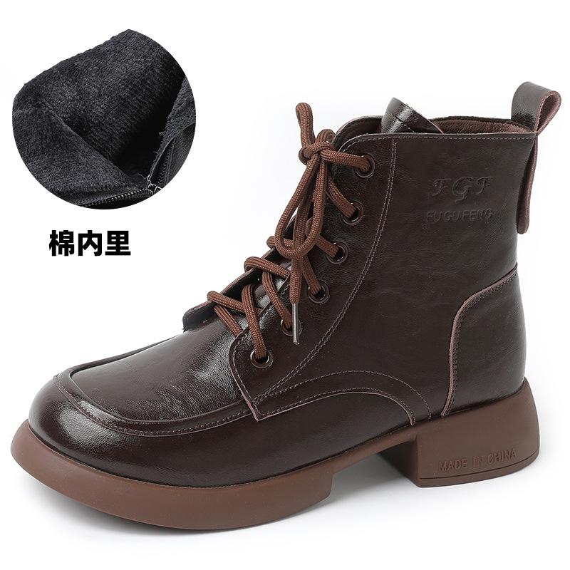 Fashion GKTINOO Women Boots 2025 New Woman Short Boots Soft Genuine Leather Autumn Winter Shoes Square Heels Big Toe Female Footware