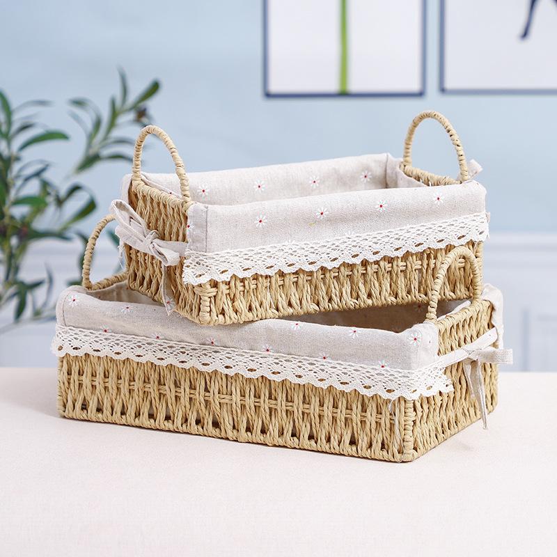 Woven Desktop Storage Basket for Cosmetics, Snacks, Keys, and Books