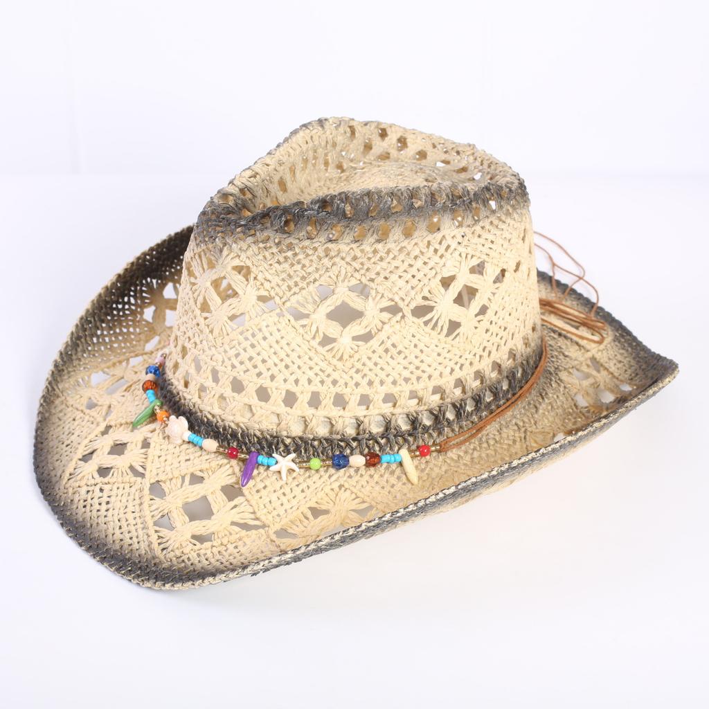 Popular European and American Classic Hollow Western Cowboy Hat Men's and Women's Fashion Vacation Breathable Sunshade Straw Hat