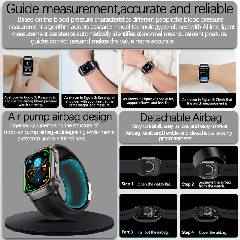 NEW Upgrade Airbag Measurement Smart Watch ECG Air Pump Blood Pressure Blood Lipids Uric Acid Blood Oxygen NFC Smart Watches Man
