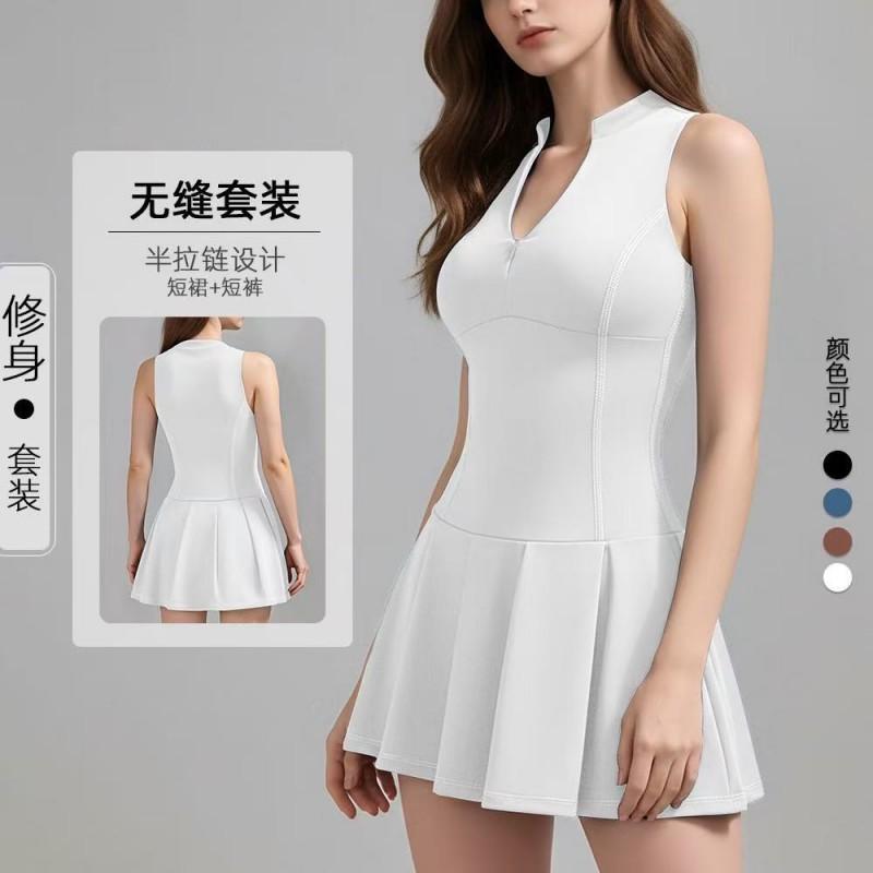 Womens Seamless Zipper Sport Dress With Built-in Shorts Tennis Running Yoga Outdoor Fitness