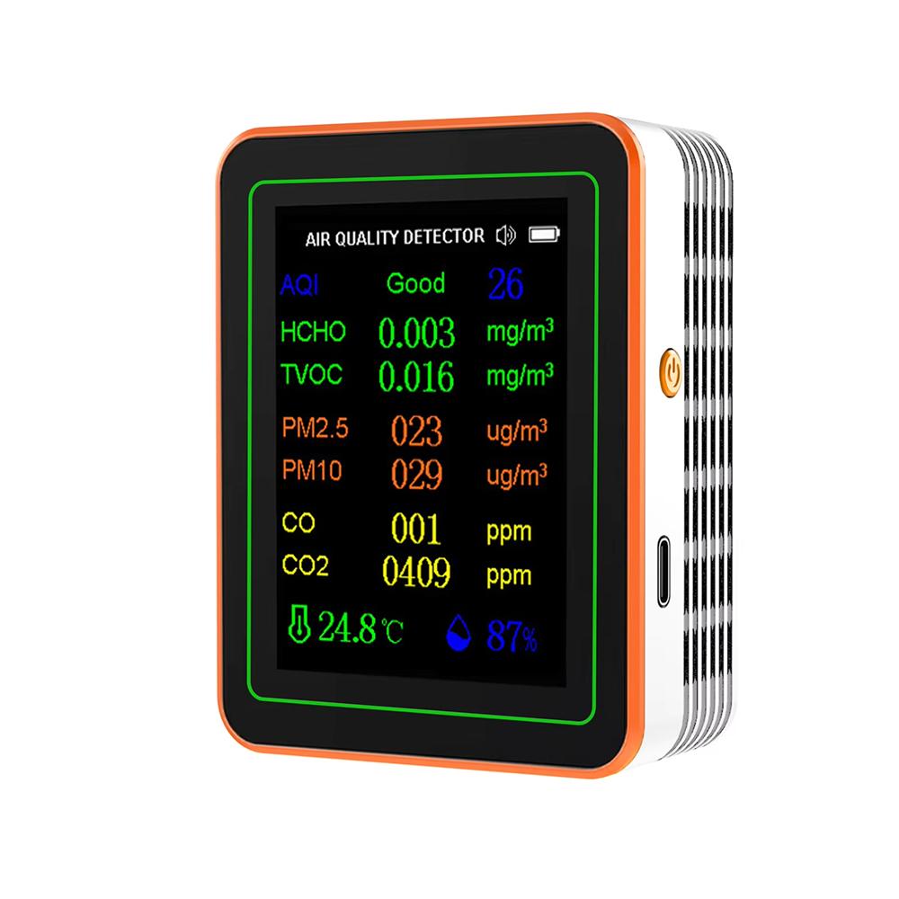 10 in 1 Air Quality Monitor PM2.5 PM10 CO CO2 TVOC HCHO AQI Temperature Humidity & Curve View Tester CO2 Meter 2.8inch Display