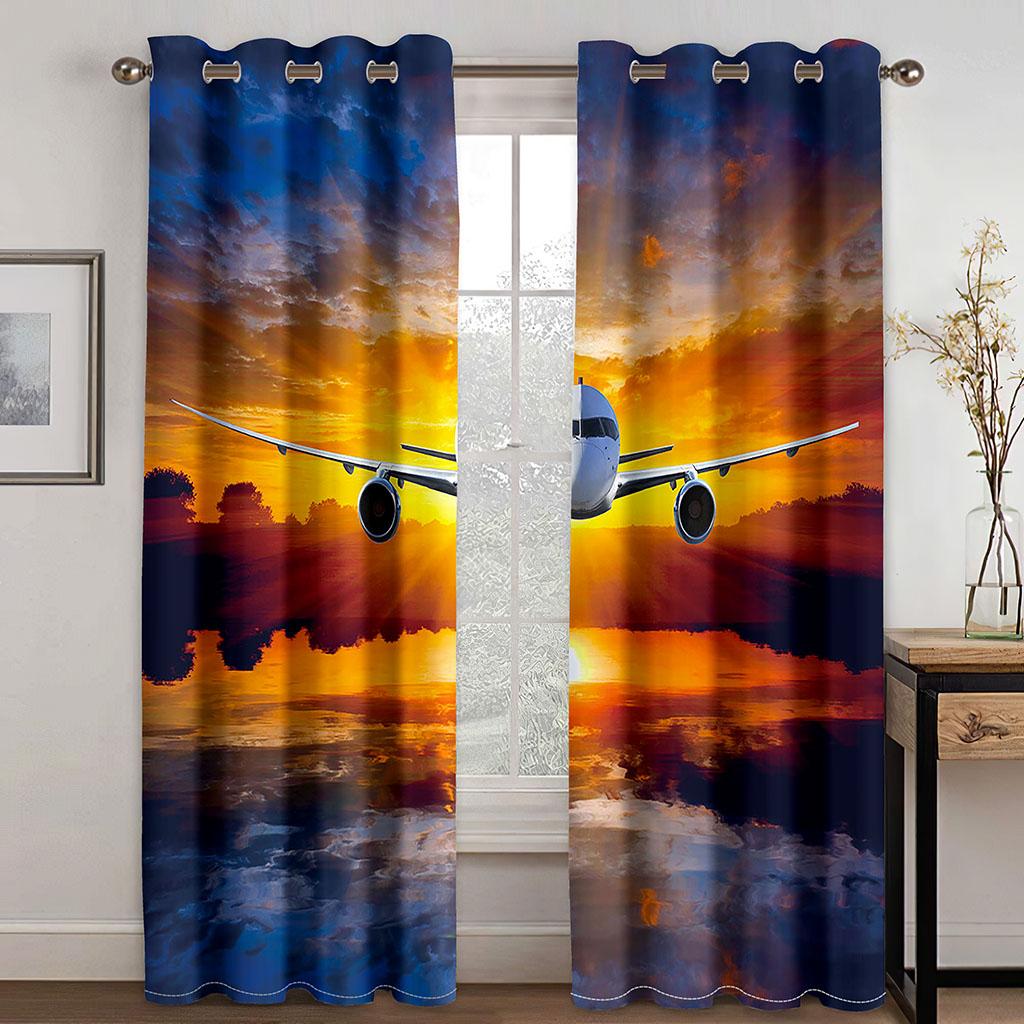 Free Shipping Cheap 3D Printed Planes In the Sky Landscape 2 Panels Shading Windowpane Drapes for Livingroom Space Bedchamber Ornament Hook