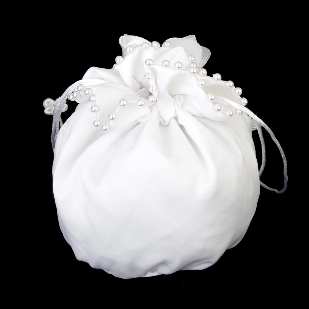 /White Satin Bride Bag Bridesmaid Wedding Party Flower Girl Handbag