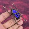 Faceted Blue Sapphire Pendant Copper Wire Wrapped Jewelry Gemstone Beetle Pendant