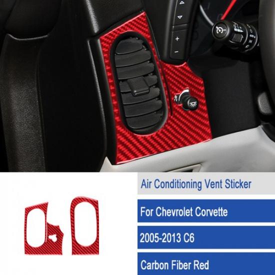 2pcs Red Carbon Fiber Car Inner Front AC Vent Sticker For Corvette C6 2005-2013