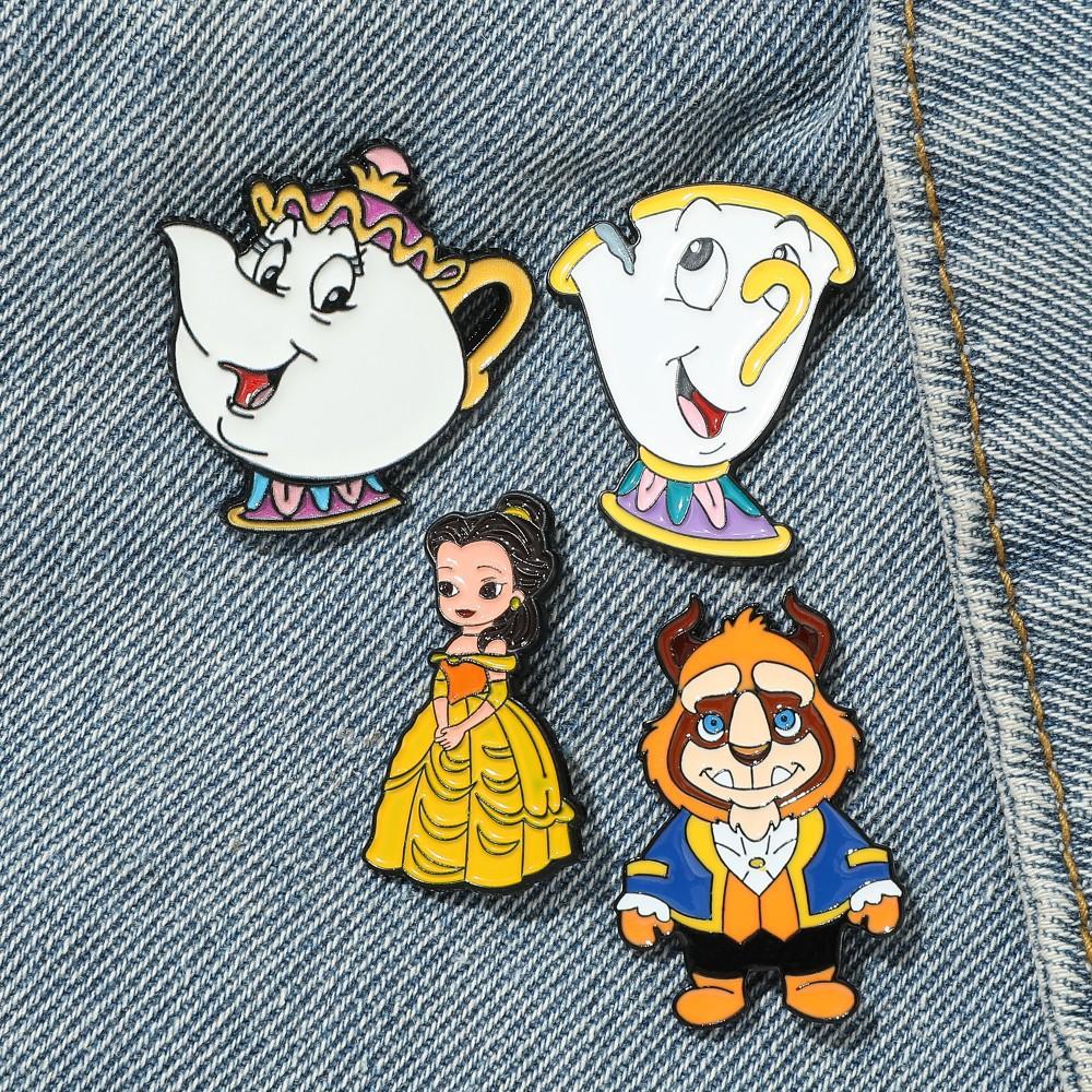European and American film and television characters metal badge beautiful woman and beast teapot wife alloy brooch pin