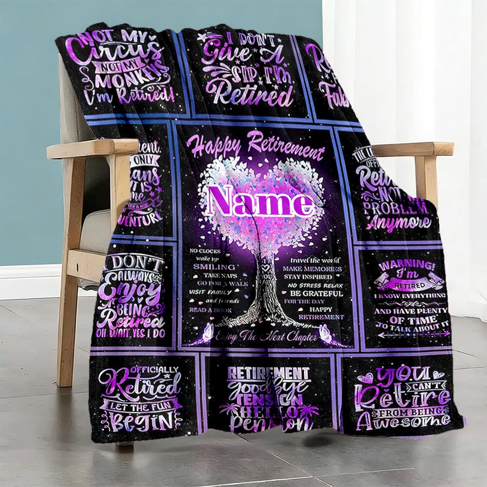 Happy Retirement Personalized Name Blanket Cozy Customizable Blanket Warmthful Decor Great for Bed Couch Seaside Office All-Season Use